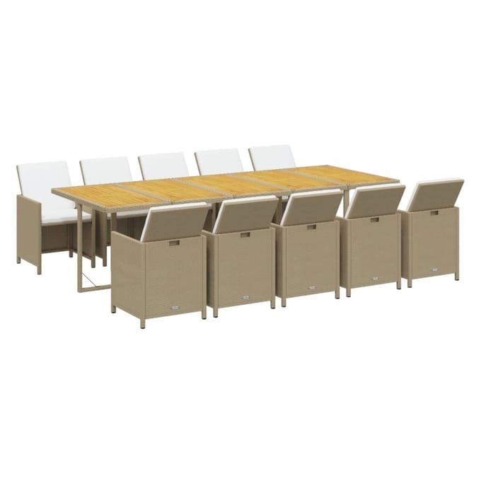vidaXL - 11-delige - Tuinset - met - kussens - poly - rattan - beige