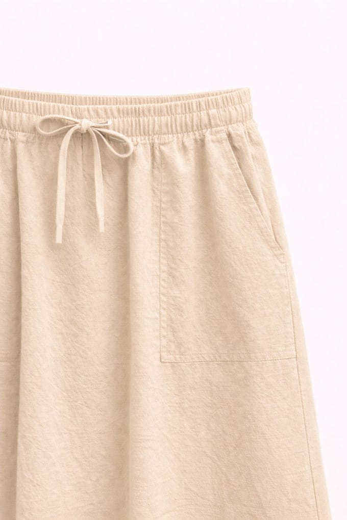 Hoge Taille Poplin Rok met Touwtje Detail