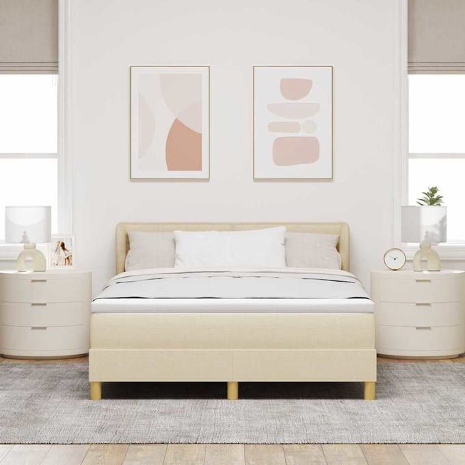 vidaXL - Boxspring - bed - met - matras - met - hoofdeinde - Crème - 140 - x - 200 - cm - Stof