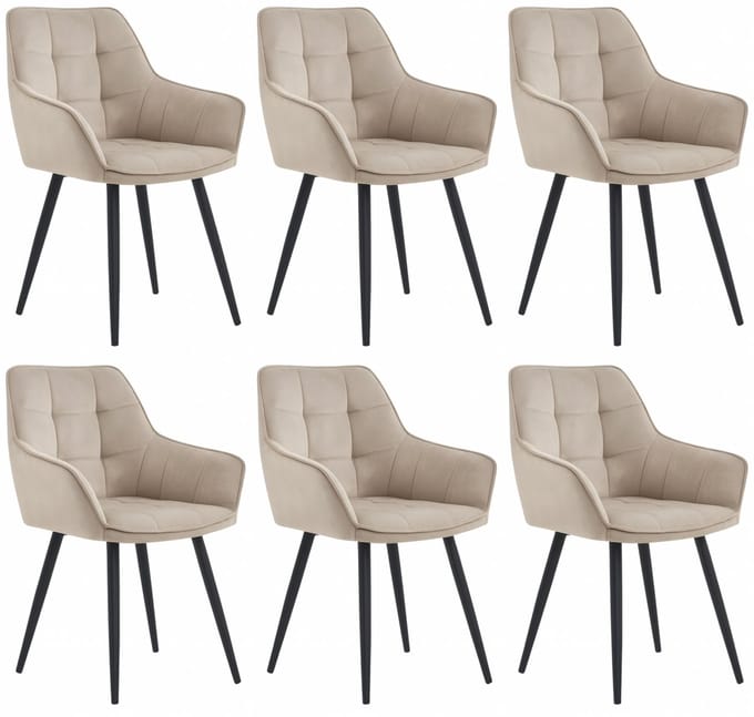 Colenis - Oriana Eetkamerstoel - Set Van 6 - Beige - Fluweel - Velvet - Industrieel