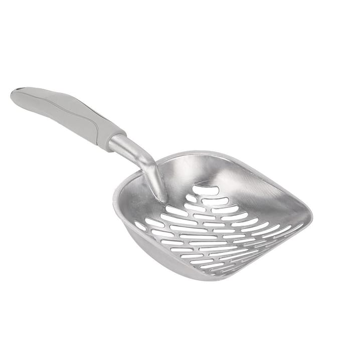 Spatule pour animaux de compagnie Pelle profonde Tamis Pelle à litière pour chat Manche ergonomique Acier inoxydableGris grise