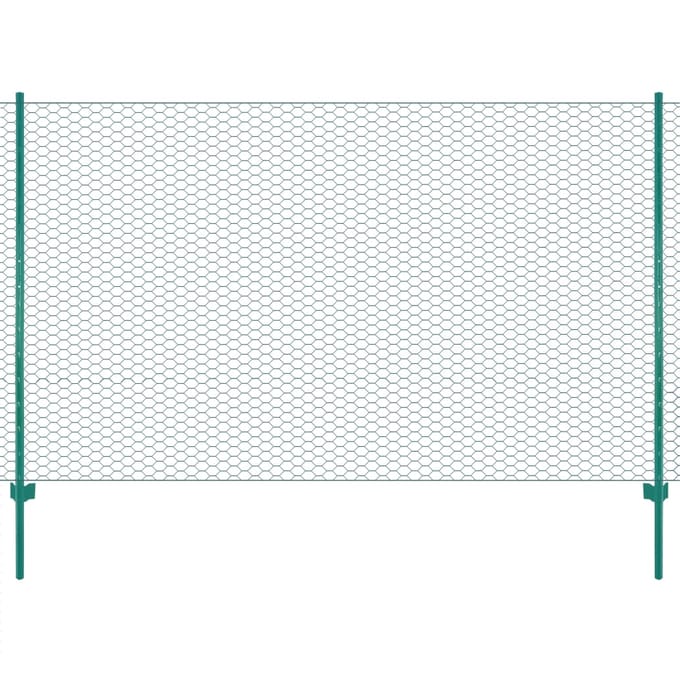 vidaXL - Draadgaashek - met - palen - 25x2 - m - staal - groen