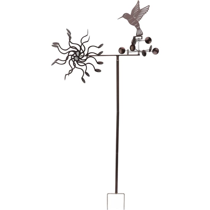 Moulins à vent Fer Colibri Métal Moulin à vent Sculpture de vent pour Pelouse Extérieure Cour Patio Jardin black