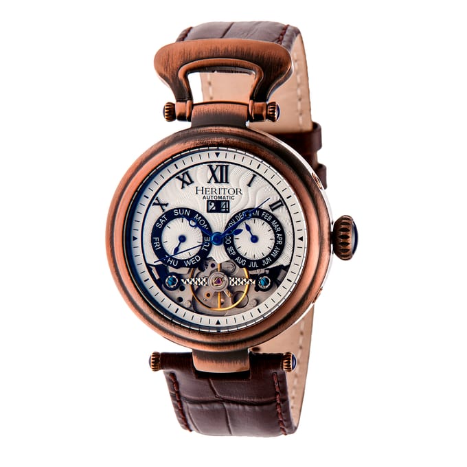 Heritor Automatic Ganzi Semi-Skelet Horloge met Leren Band - Brons