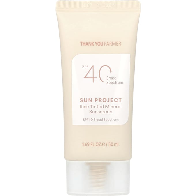 Thank You Farmer, Sun Project, Rice Tinted Mineral Sunscreen, SPF40, 1.69 fl oz (50 ml) white