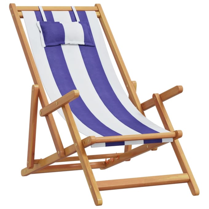 vidaXL - Opklapbare - stoelen, - 2 - stuks, - blauw-witte - stof - en - massief - hout.