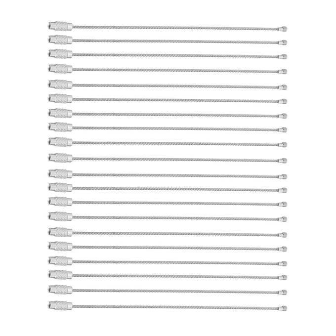 Lot de 20 porte-clés en fil d'acier inoxydable avec verrouillage à vis, couleur argent white