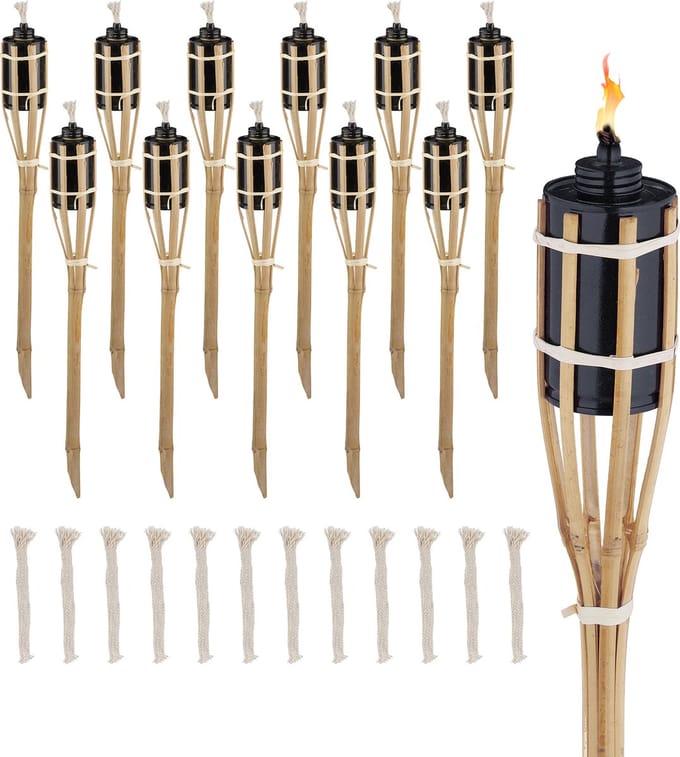 tuinfakkels - set van 12 - 50 cm - bamboe - met reservelont