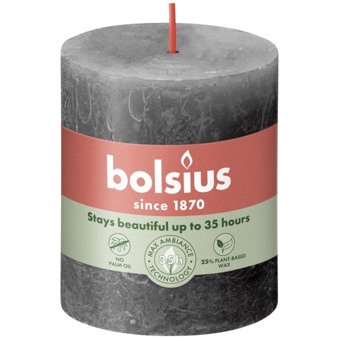 Bolsius Stompkaars Stormy Grey Ø68 mm - Hoogte 8 cm - Donkergrijs - 35 Branduren