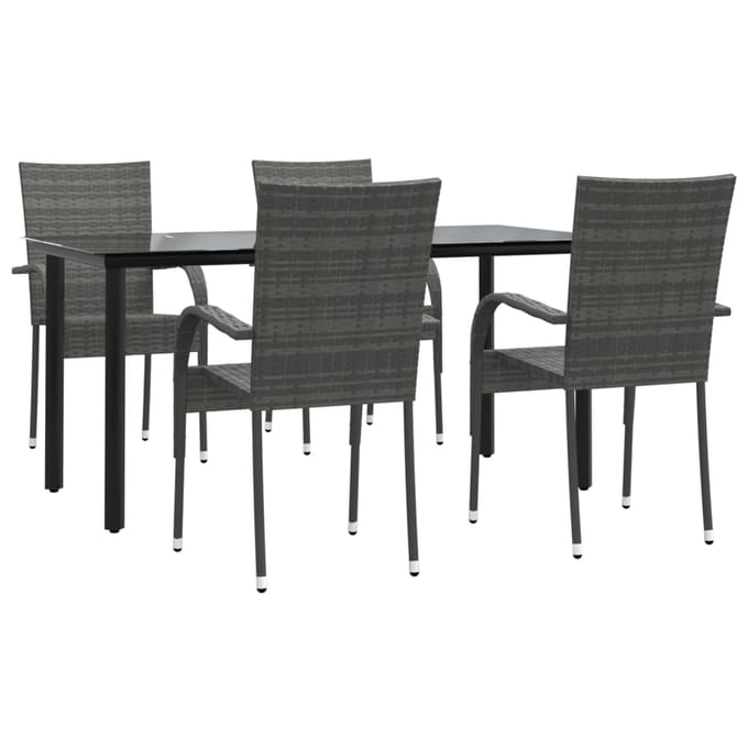 vidaXL - 5-delige - Tuinset - poly - rattan - grijs