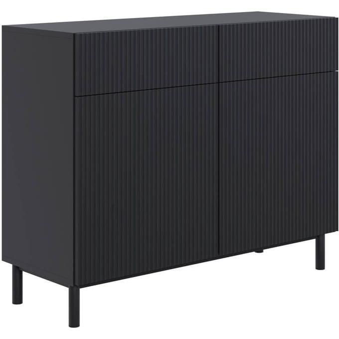 Selsey Veldio New – Dressoir met 2 deuren, groefstructuur en 2 lades, Zwart, 100 cm