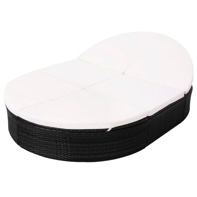 vidaXL - Loungebed - met - kussen - poly - rattan - zwart