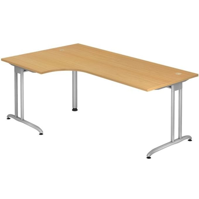 Hoekbureautafel 90° TARA, C-poot, rechthoek, B 2000 mm, beukenpatroon