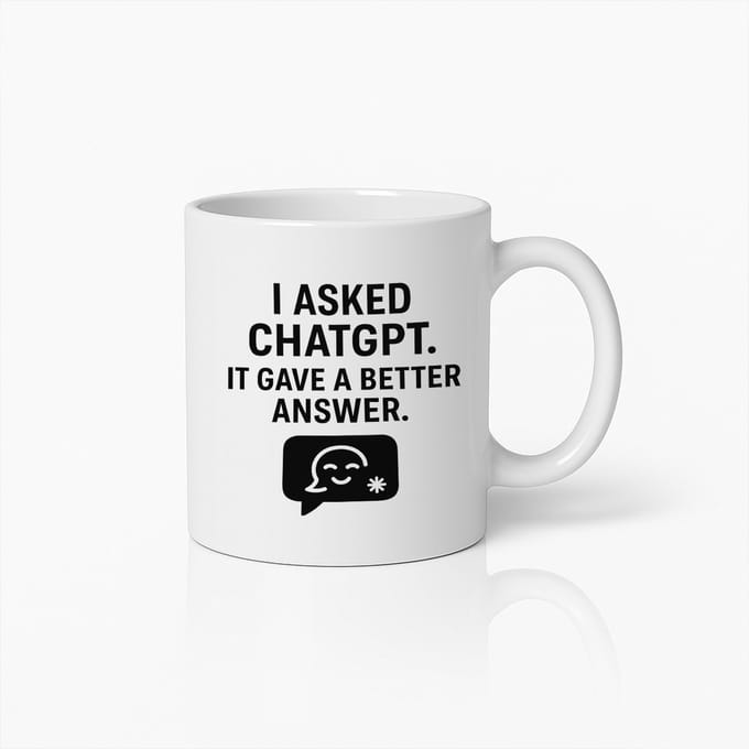 Grappige ChatGPT Mok 330ml – Witte Koffiemok met “I Asked ChatGPT, It Gave a Better Answer” Tech Humor Print