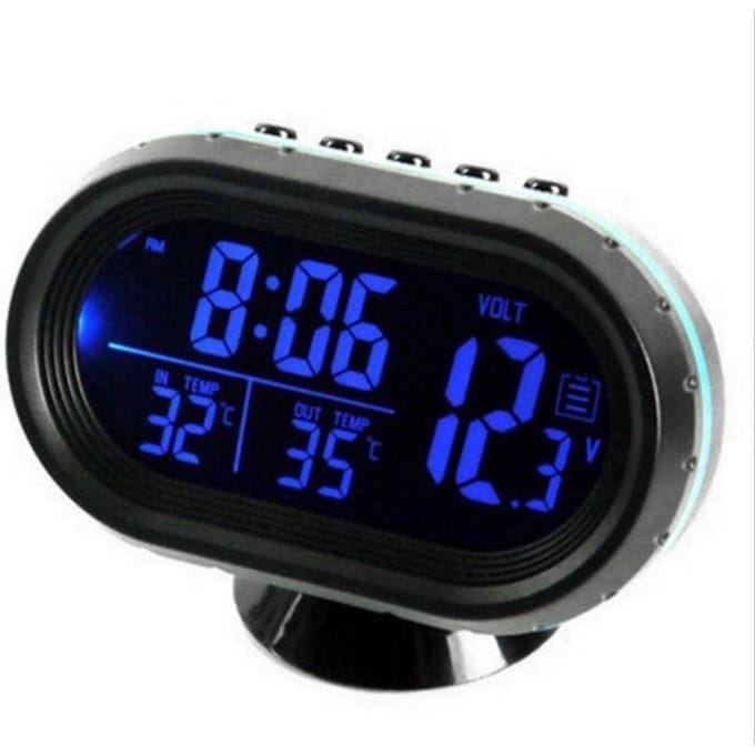 Autothermometer Digitale Klok DC 12V Autoklok LED Verlichte Auto Dubbele Temperatuurmeter blauw