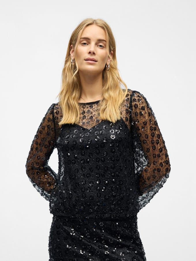 Object Objmaisy L/s Re Top Tops & T-shirts Dames - Shirt - Zwart - Maat M