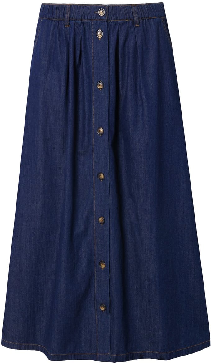 Ulla Popken - Dames - Jeansrock A-lijn sierknopen elastische tailleband - Donkerblauw denim - Maat 62+