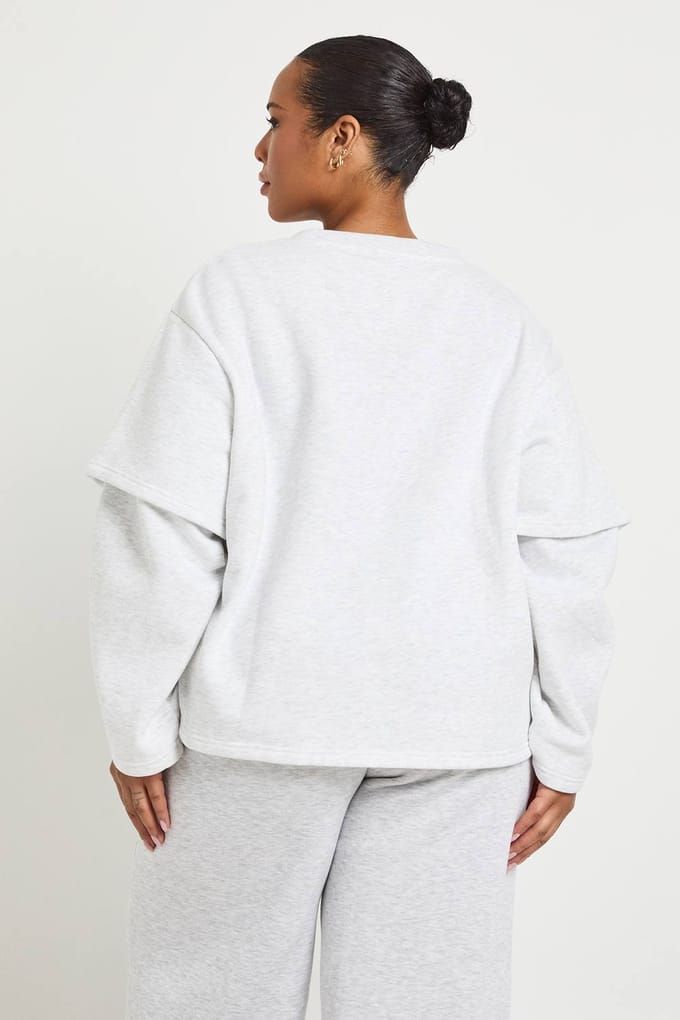 boohoo Dames Plus 2-in-1 Sweatshirt met lange mouwen T-shirt | Grey Marl | Maat: 20