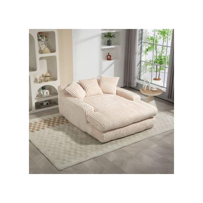 Canapé-lit - MUVOE - Moderne - Velours côtelé - 3 coussins - 1 place - Beige beige
