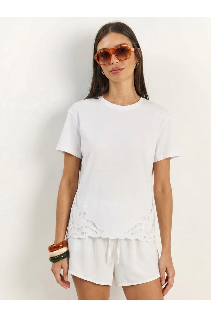 Geborduurd T-shirt met ronde hals