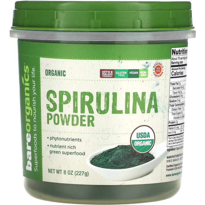 BareOrganics, Biologisch Spirulinapoeder, 227 gram (227 gr)