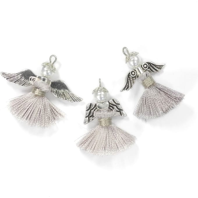 Ambachtelijke set "Tassel angel", set van 3 - Zilver