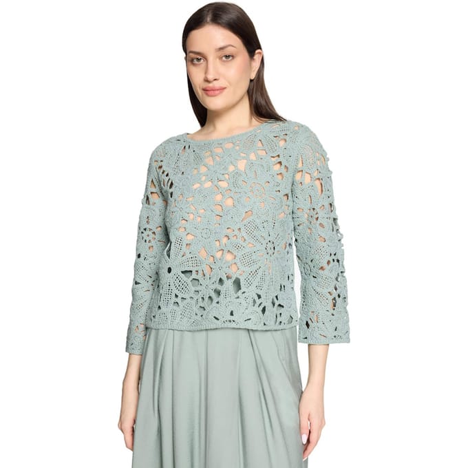 Gehaakte pullover met bloemenpatroon - salie - Gr. 42 van Goldner Fashion