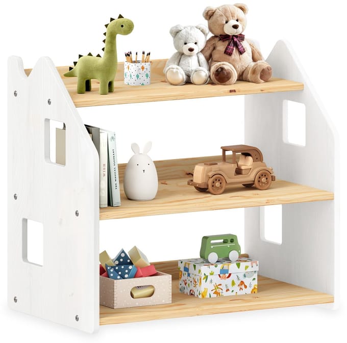 Kinderboekenkast YASMIN van massief hout – naturel/wit