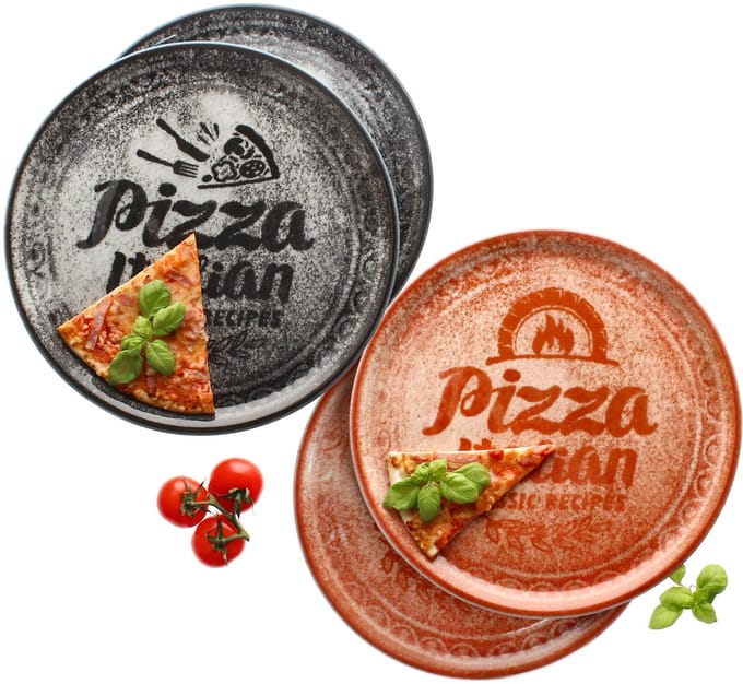 Set van 4 pizzaborden RED & BLACK 31cm - 2x ZREC02 & 2x ZREC04