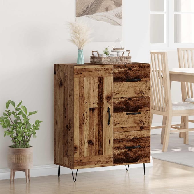 vidaXL - Dressoir - met - lade - Oudhout - 69,5 - x - 34 - x - 90 - cm - Geconstrueerd - hout
