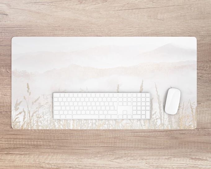 Coloray Bureau Onderlegger - Veld in de mist Bureaumat - 120 cm x 60 cm - Beige Bureau Onderlegger - Onderlegger Bureau - Bureau Onderlegger Groot - Bureau Onderlegger XXL - Computer Mat
