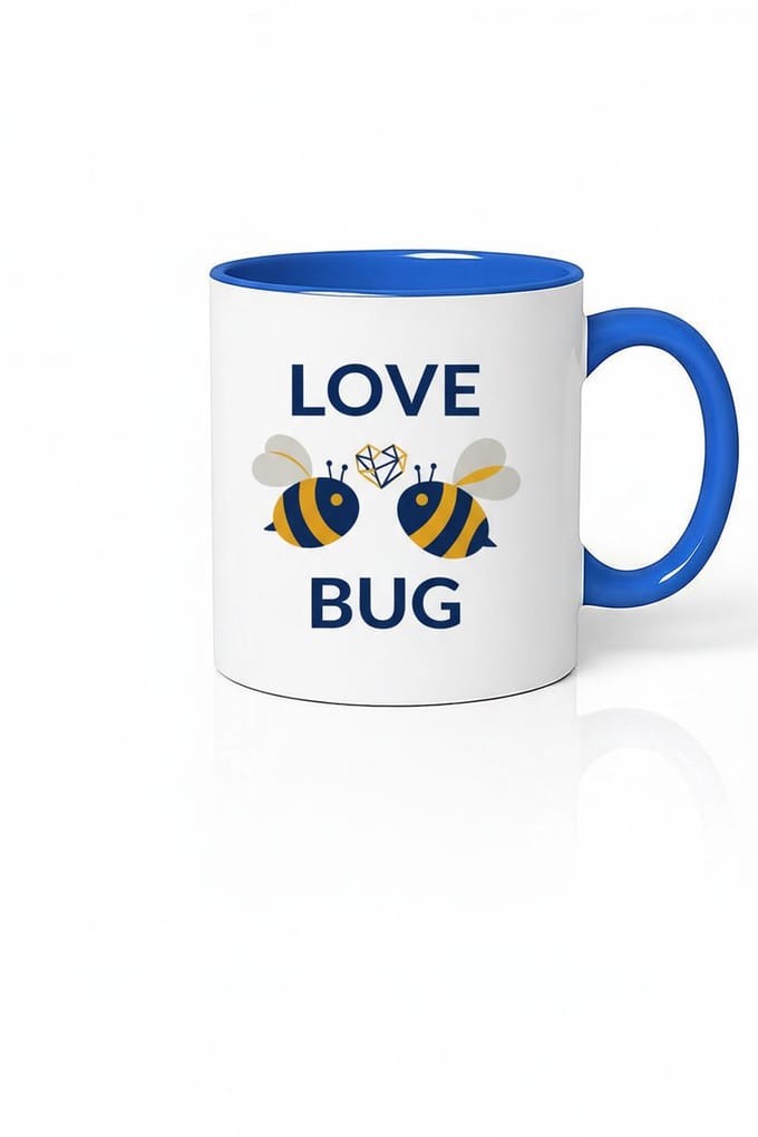 Love Bug Mok | Schattige Bijen & Liefdeshart Design | Wit met Blauwe Details