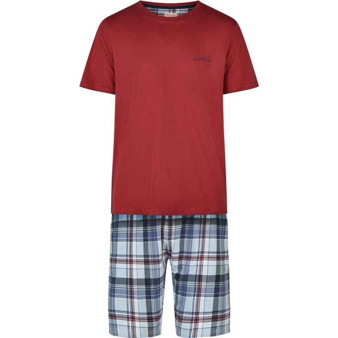 Phil & Co Heren Shortama Korte Pyjama Set Rood/Blauw Geruit - Maat XL