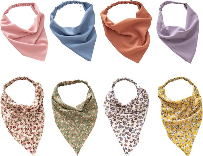 Set van 8 Dames Triangle Bandana's - Elastische Haarbanden, Boho Haaraccessoires voor Vrouwen en Meisjes