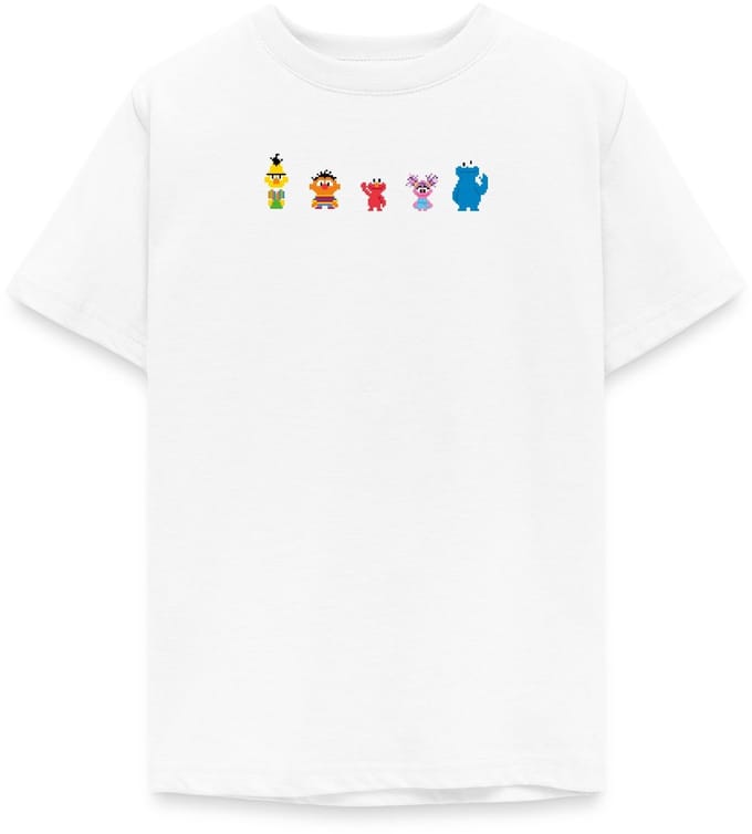 Sesamstraat Pixelontwerp Personages T-Shirt Tiener