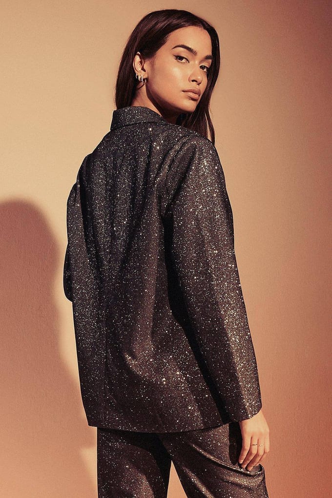 boohoo Dames Glitter Boyfriend Fit Blazer | Black | Maat: 8