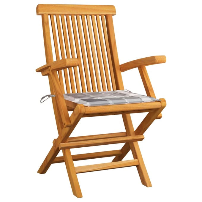 vidaXL - Inklapbare - stoelen - 6 - st - met - grijs - geruite - kussens