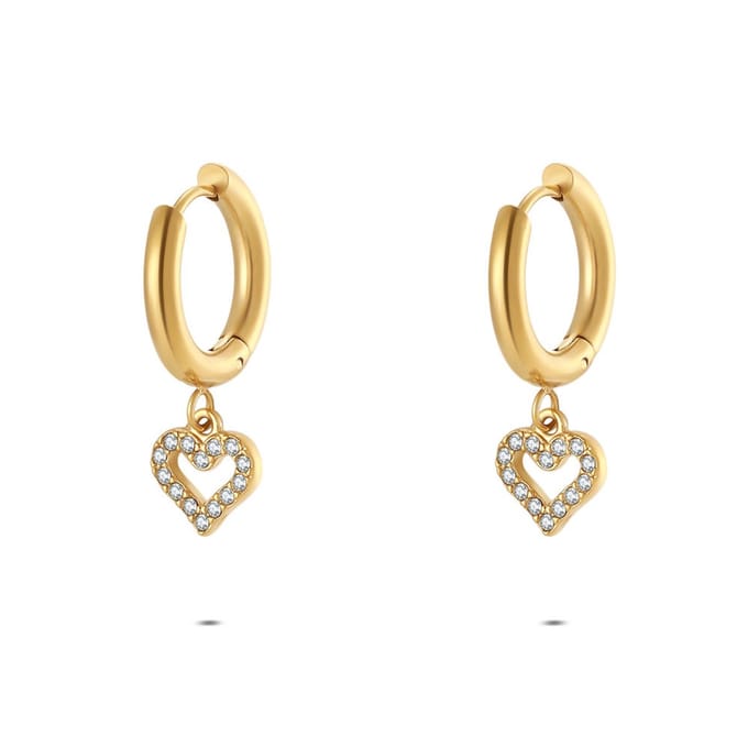 Twice As Nice Oorbel in edelstaal, hartjes Goudkleurig