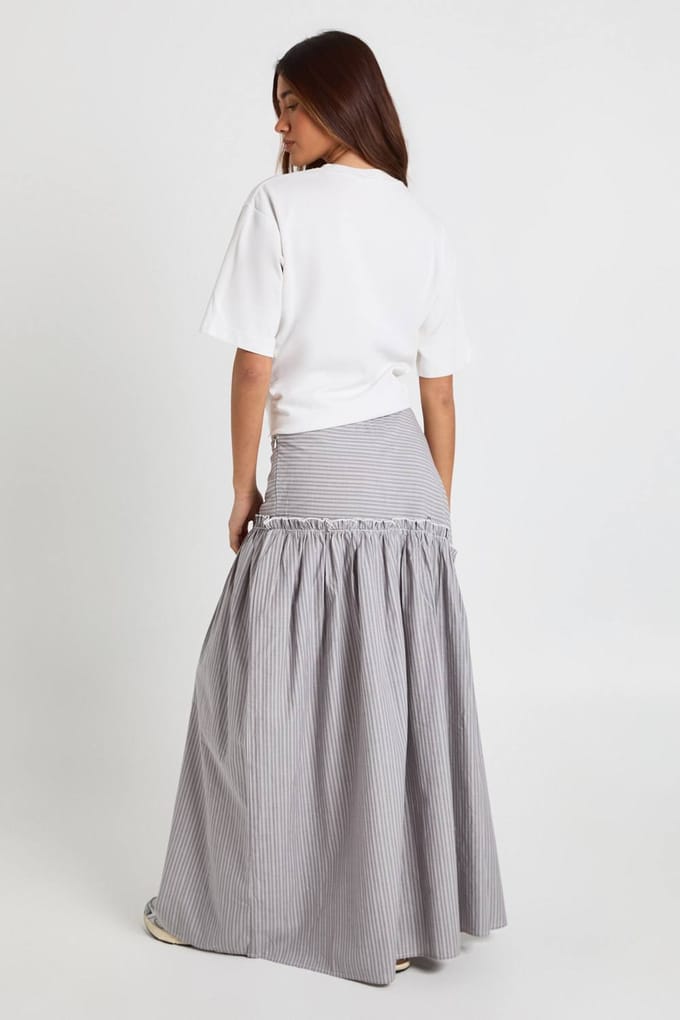 boohoo Dames Gestreepte Poplin Asymmetrische Maxi Rok | Grey | Maat: 8