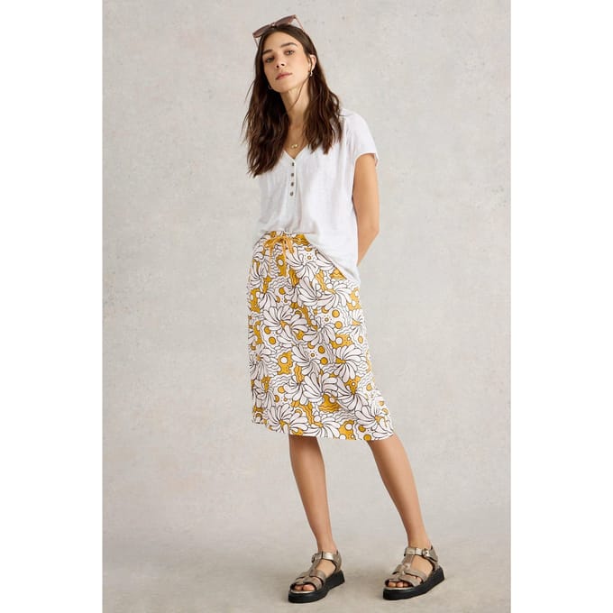 White Stuff Evie Linen Blend Skirt Yellow Print Größe: 20 REGULAR | Midiröcke Outlet | Damen | Weiß