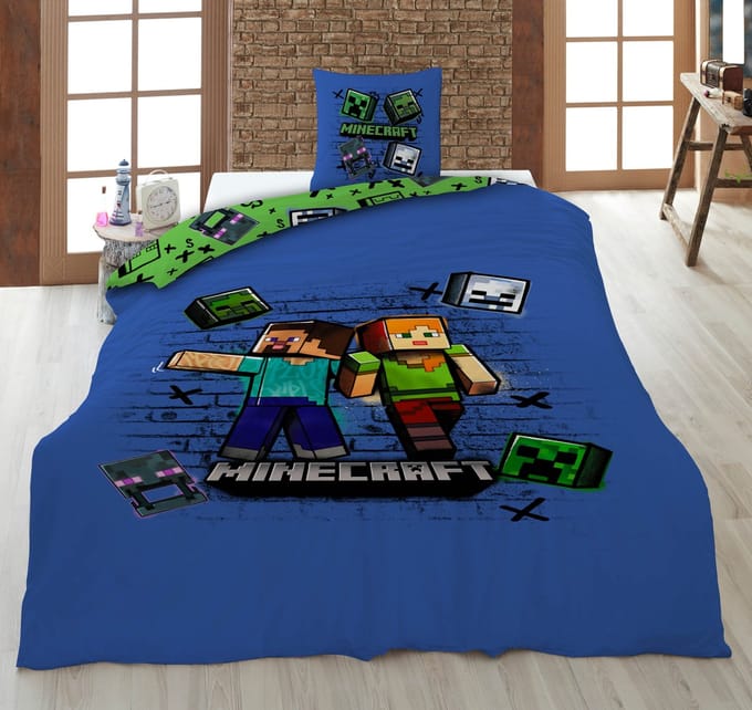 Kinderbeddengoed Minecraft 140x200 cm + Sloop 63x63 cm 100% Polyester