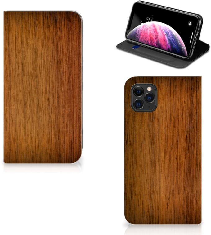 Apple iPhone 11 Pro Max Book Wallet Case Donker Hout