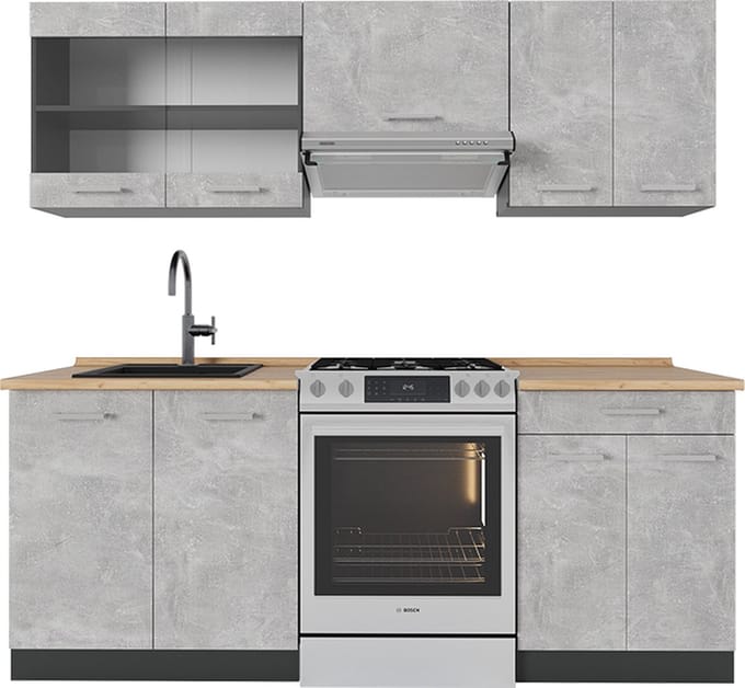Vicco R-Line Complete keukeneenheid – 200 cm, WB Eik Beton/antraciet