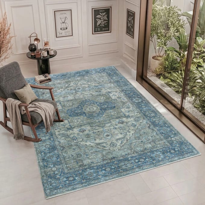 Muratap Vintage vloerkleed blue oasis groen multi wasbaar- 80x150 cm