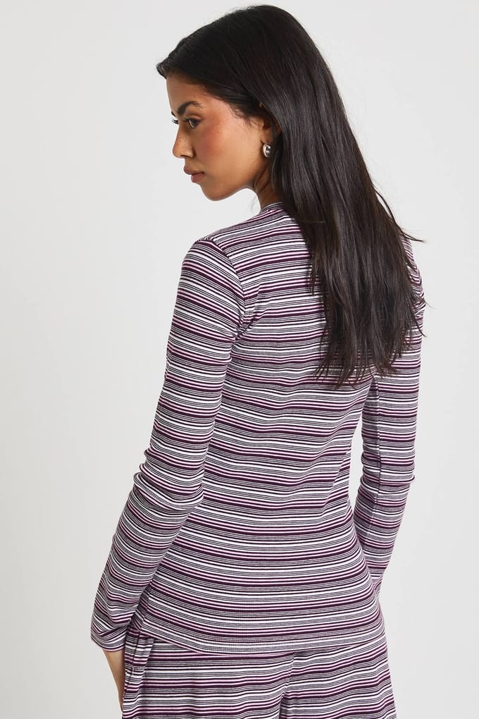 boohoo Dames Gestreepte Rib Doorknoop Lange Mouwen Top | Roze | Maat: 36