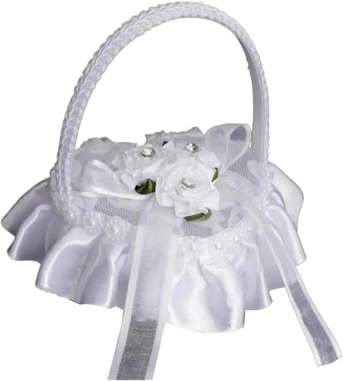 Bruiloft Mandje - Ringhouder Decoratie - Ceremonie Versieren - Elegant Kant Design - 11 x 10 cm - Wit