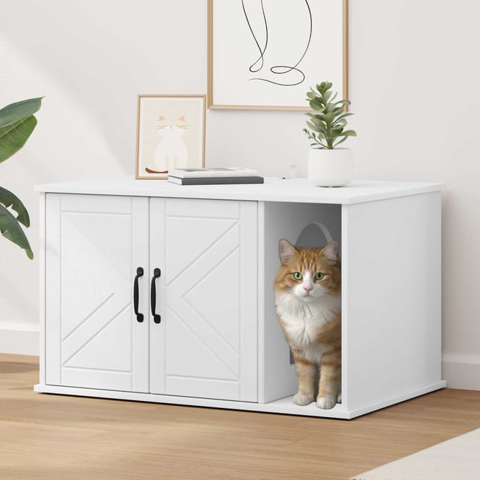 vidaXL Kattenhuis Wit 85 x 55 x 50,5 cm Bewerkt hout