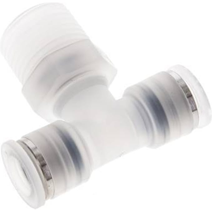 10mm x R1/2'' inline T-stuk PA Insteekfitting Buitendraad FDA Draaibaar EPDM