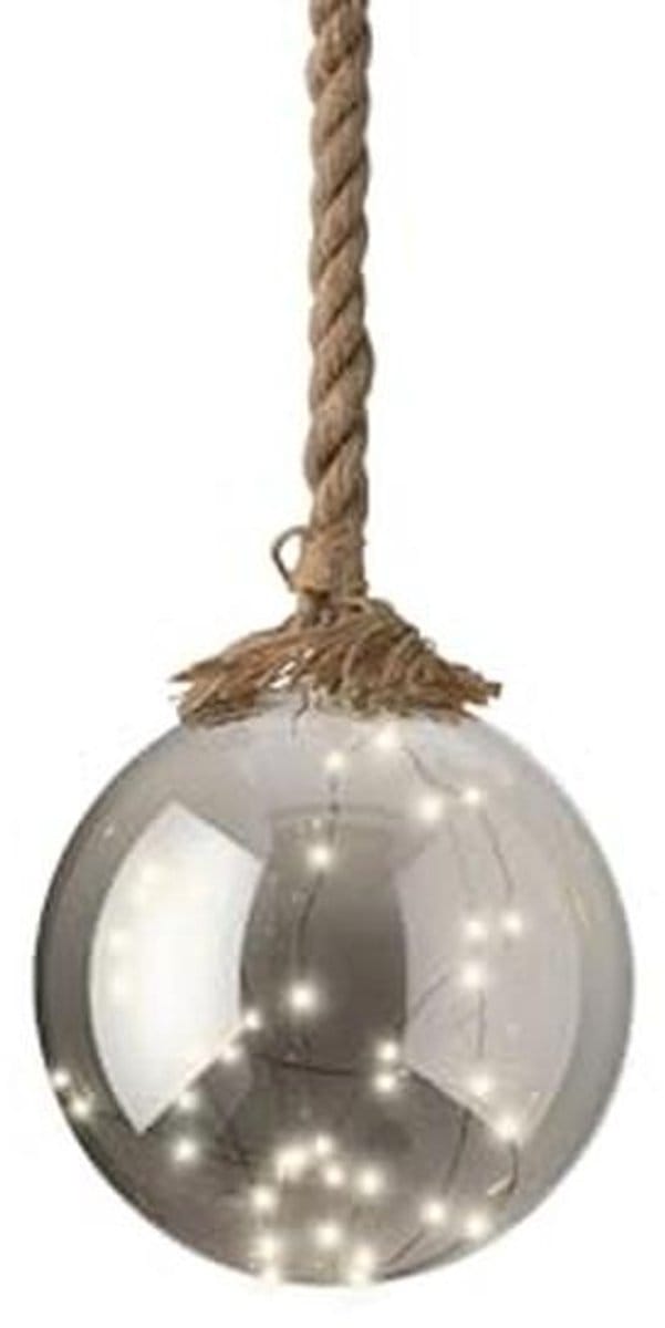 Kaemingk Lumineo bal micro LED glas met jute touw op batterij D20cm warm wit kerstbal Modern, Minimalist Kerstmis