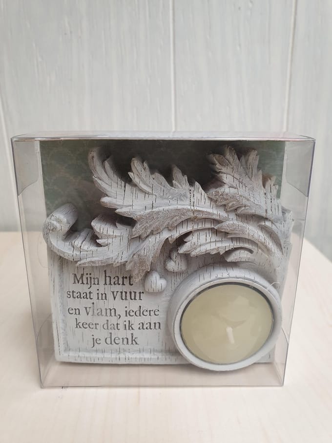 H&H Driftwood theelichthouder met tekst Mijn hart.......